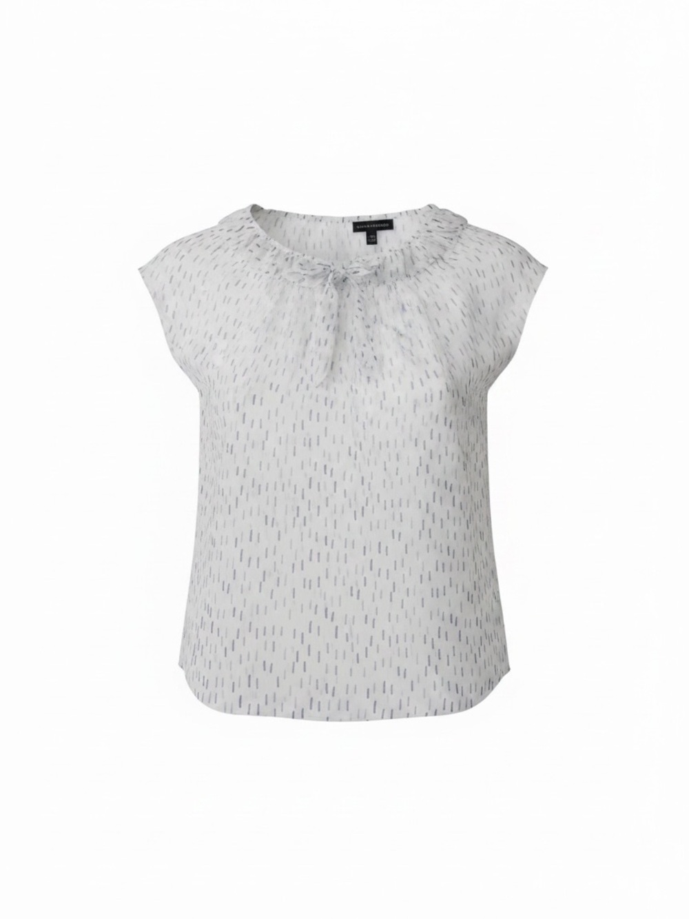 Banana Republic Pleated Neck Cap-Sleeve Blouse - White with Light Blue Pattern